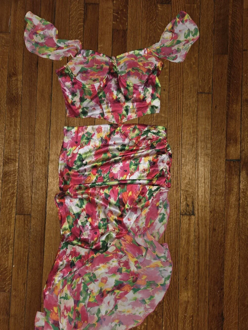 SHEIN Pink Floral Two-Piece Crop Top & Skirt Set